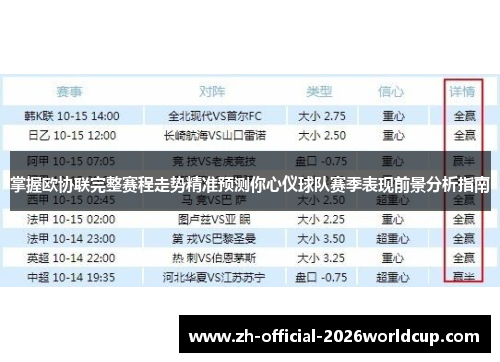 掌握欧协联完整赛程走势精准预测你心仪球队赛季表现前景分析指南 掌握欧协联完整赛程走势精准预测你心仪球队赛季表现前景分析指南